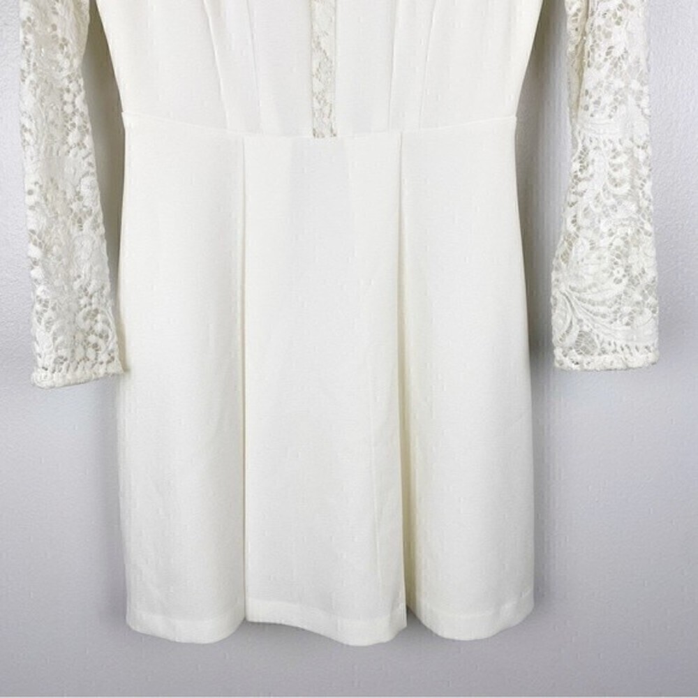 Gianni Bini Scoop Neck Lace Long Sleeve Pleated Dress Ivory Size 4 - Picture 4 of 10
